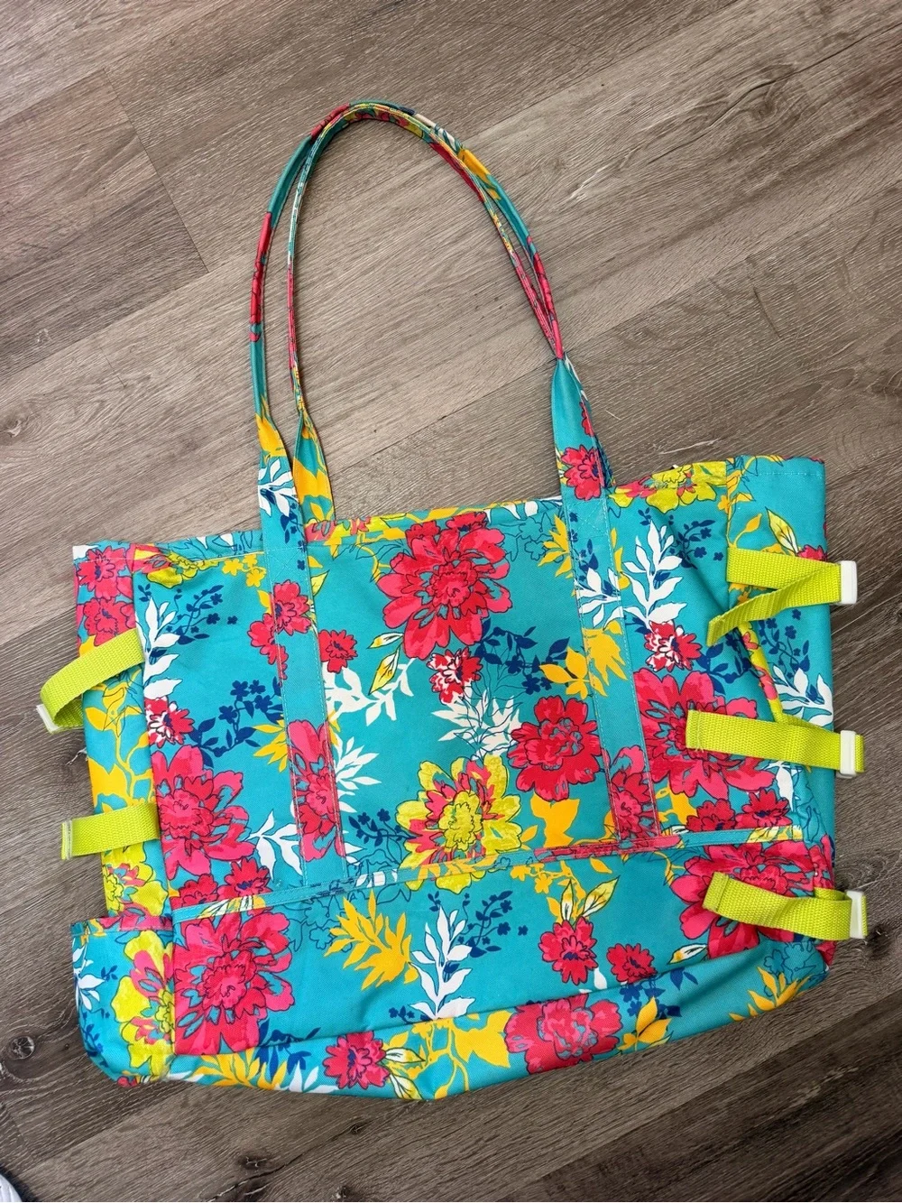 Laura Ashley Turquoise Floral Tote with Pink and Yellow Accents